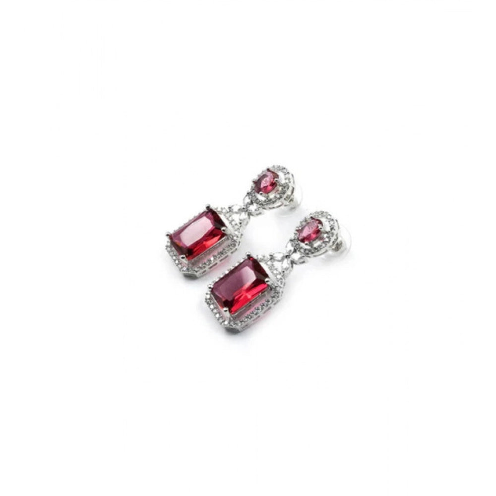 Amfyn Women's Brass Silver Plated Drop Earrings (Red)