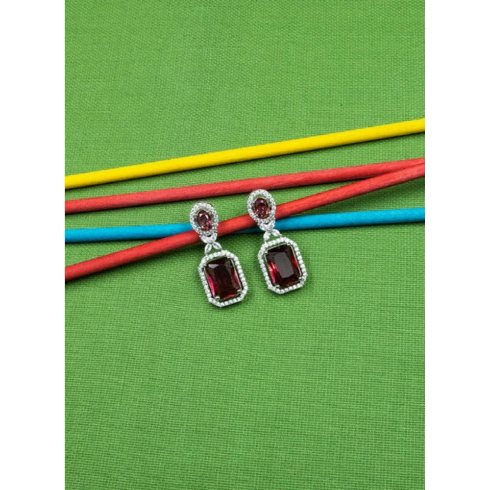 Amfyn Women's Brass Silver Plated Drop Earrings (Red)