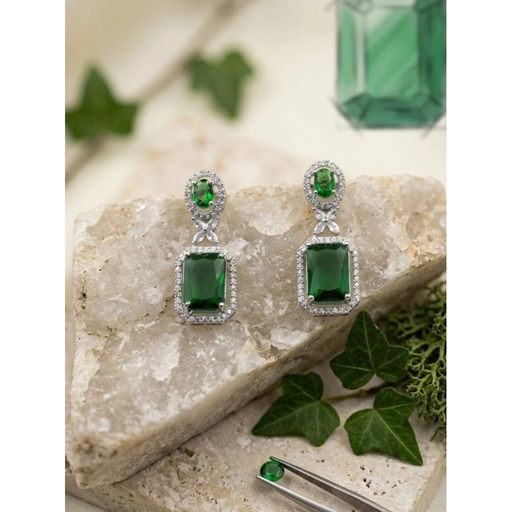 Amfyn Women's Brass Silver Plated Drop Earrings (Green)
