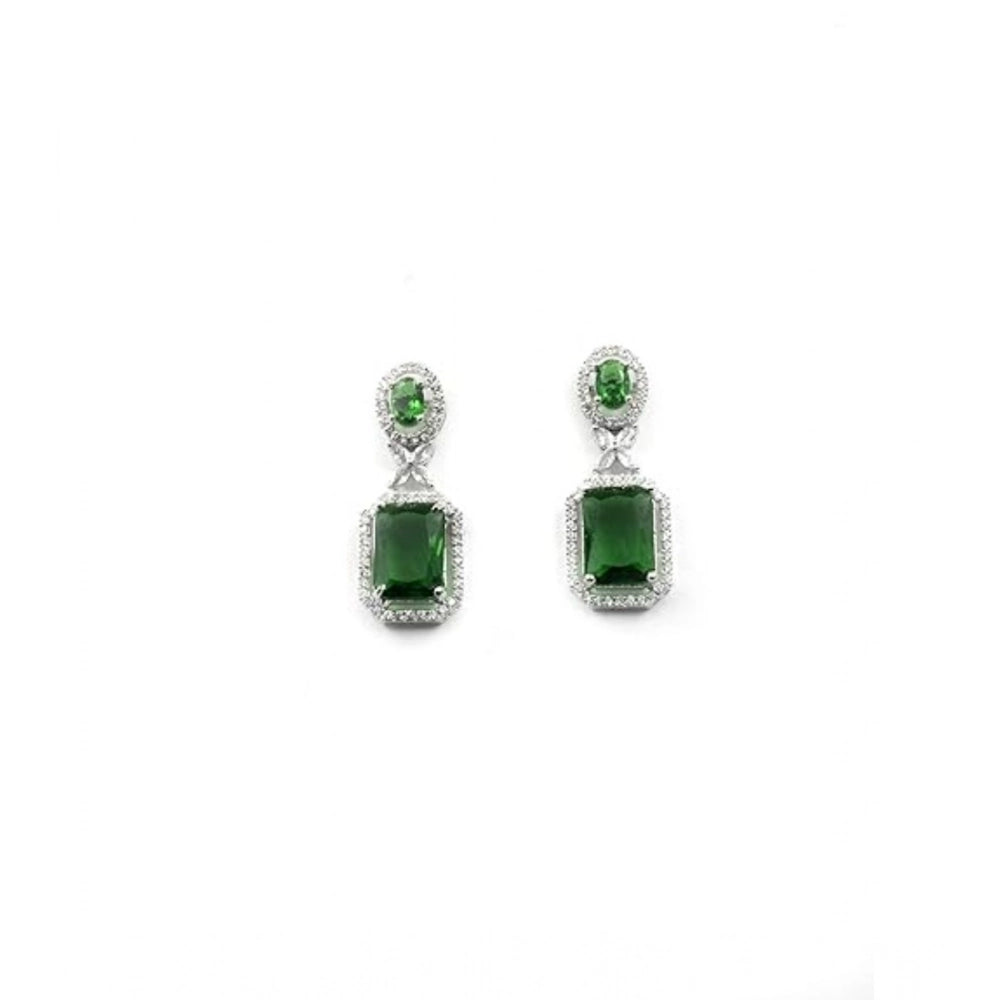 Amfyn Women's Brass Silver Plated Drop Earrings (Green)