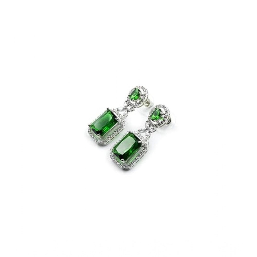 Amfyn Women's Brass Silver Plated Drop Earrings (Green)