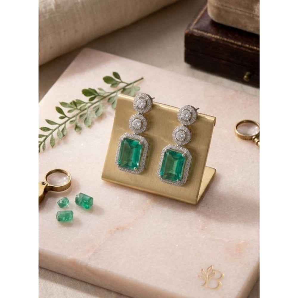 Amfyn Women's Brass Silver Plated Drop Earrings (Green)