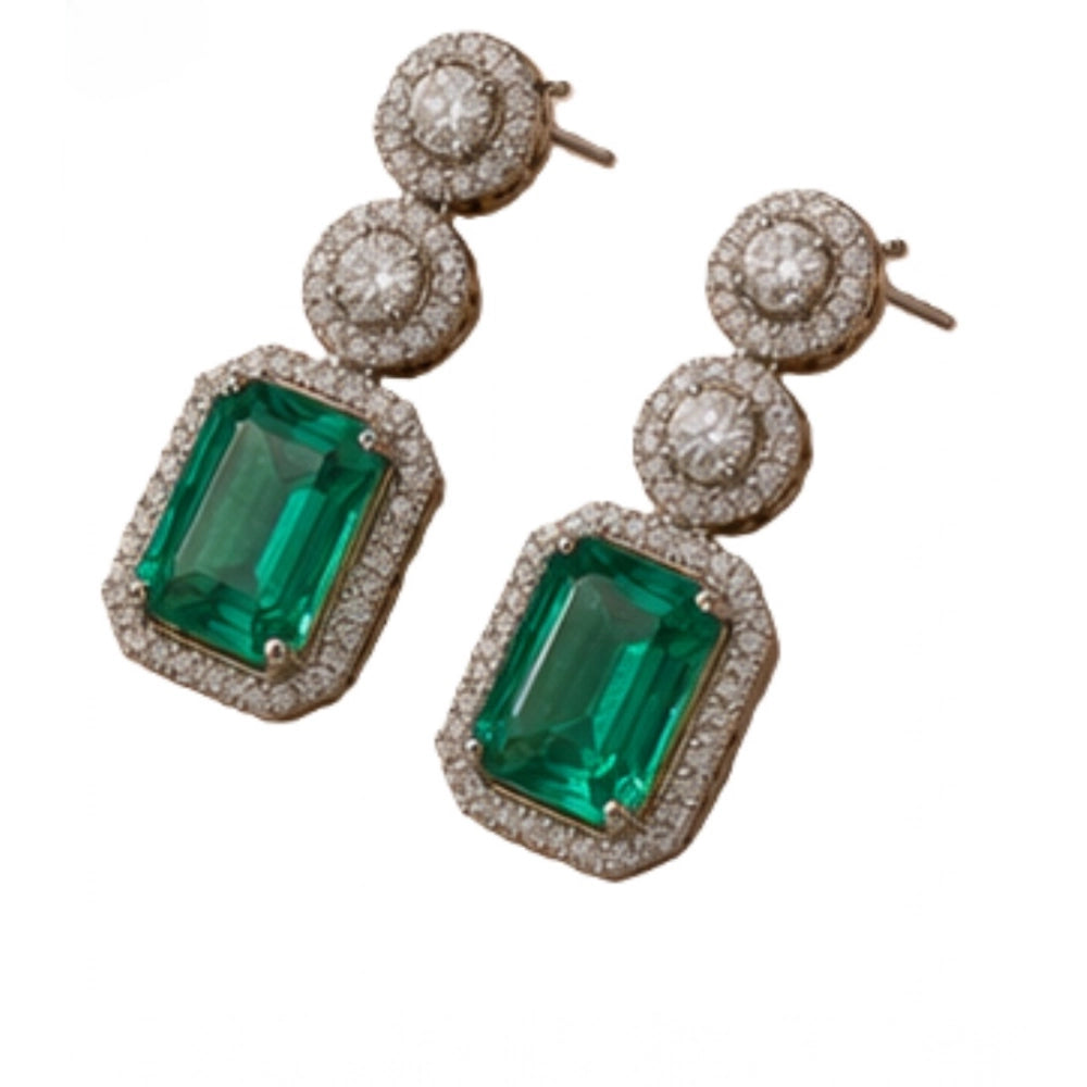 Amfyn Women's Brass Silver Plated Drop Earrings (Green)