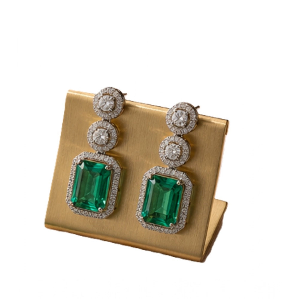 Amfyn Women's Brass Silver Plated Drop Earrings (Green)