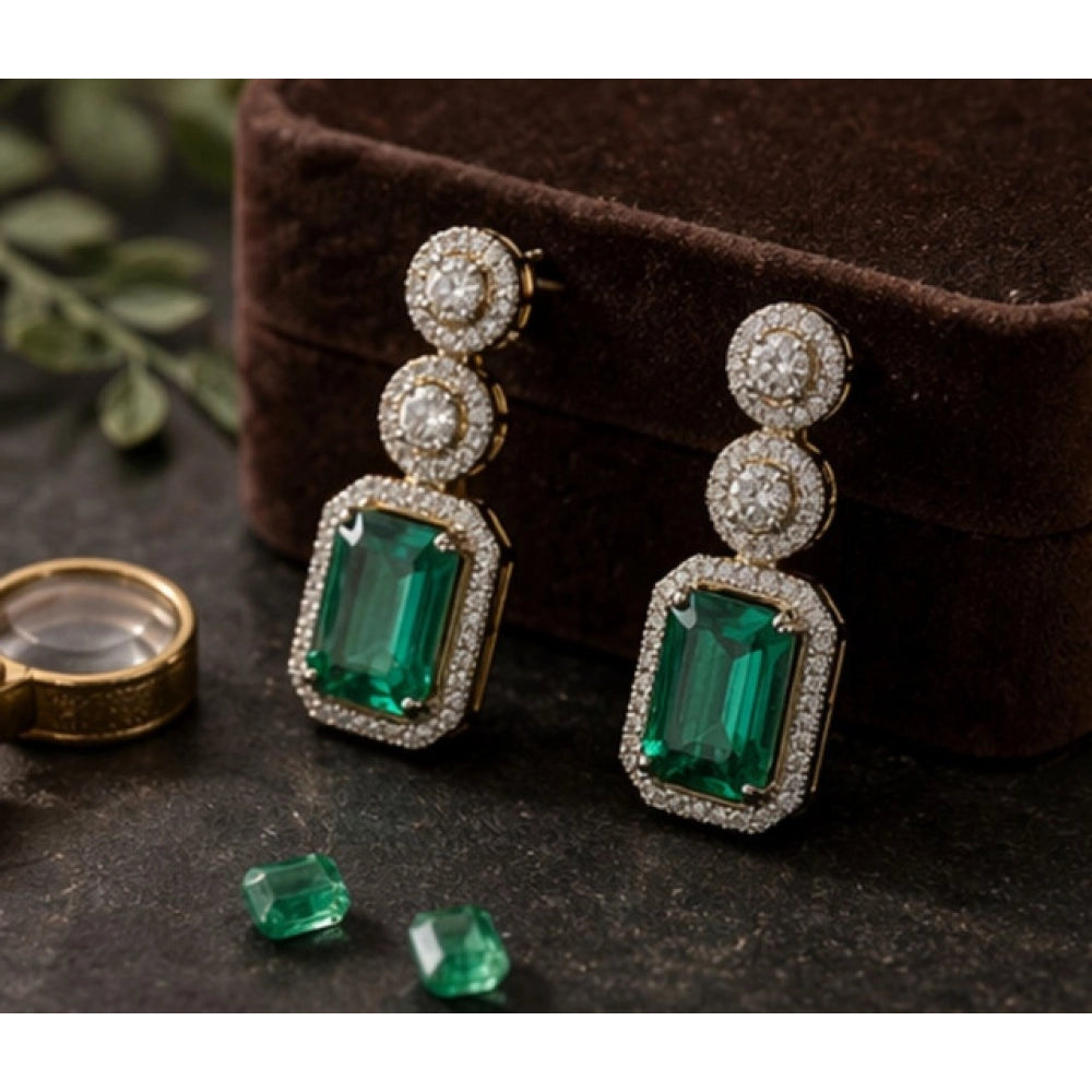 Amfyn Women's Brass Silver Plated Drop Earrings (Green)