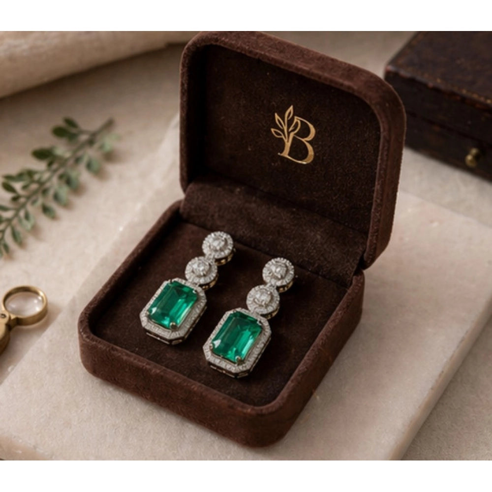 Amfyn Women's Brass Silver Plated Drop Earrings (Green)