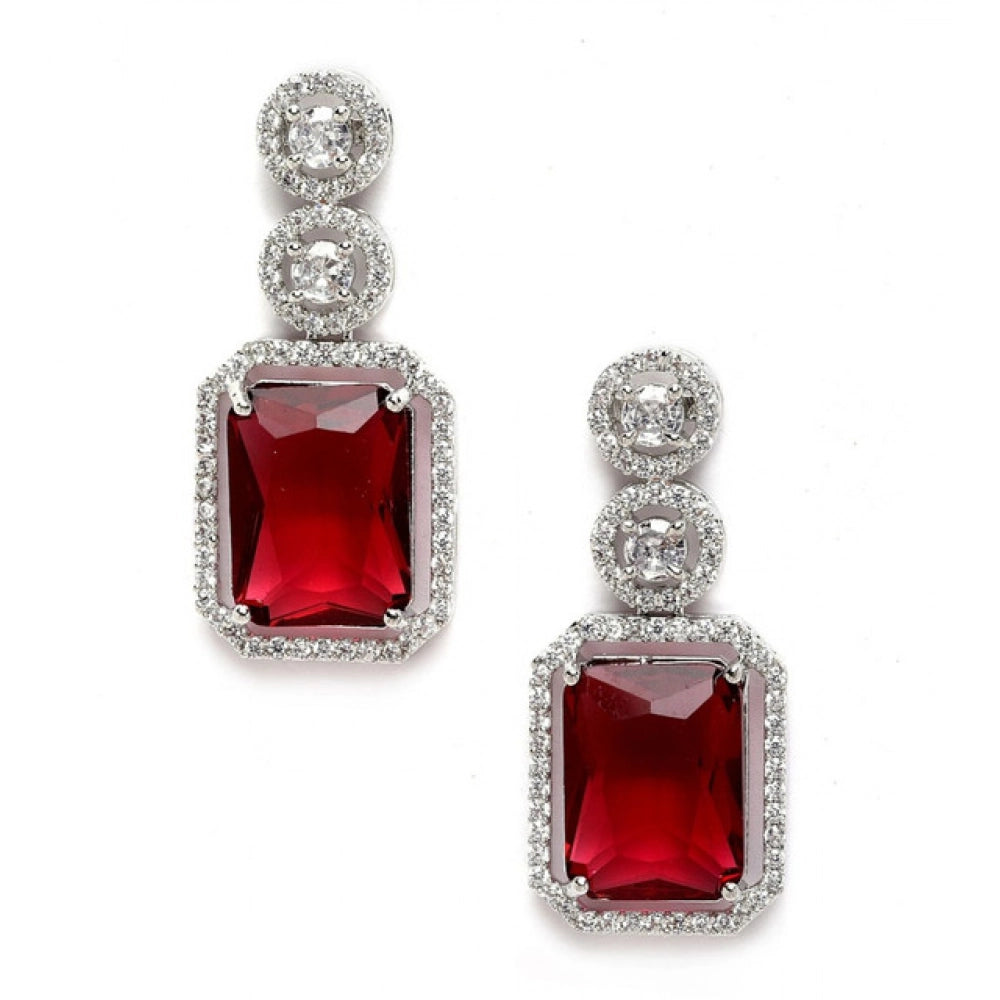 Amfyn Women's Brass Silver Plated Drop Earrings (Red)