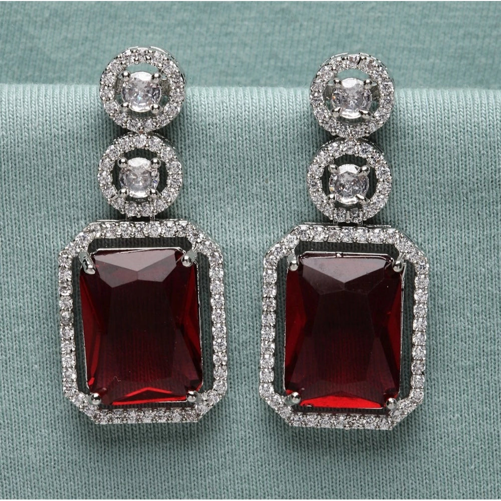 Amfyn Women's Brass Silver Plated Drop Earrings (Red)