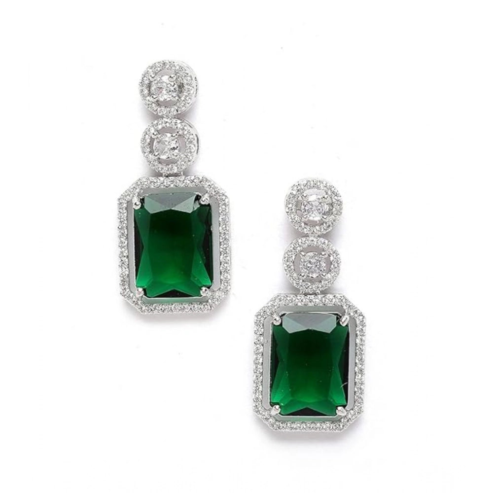 Amfyn Women's Brass Silver Plated Drop Earrings (Green)