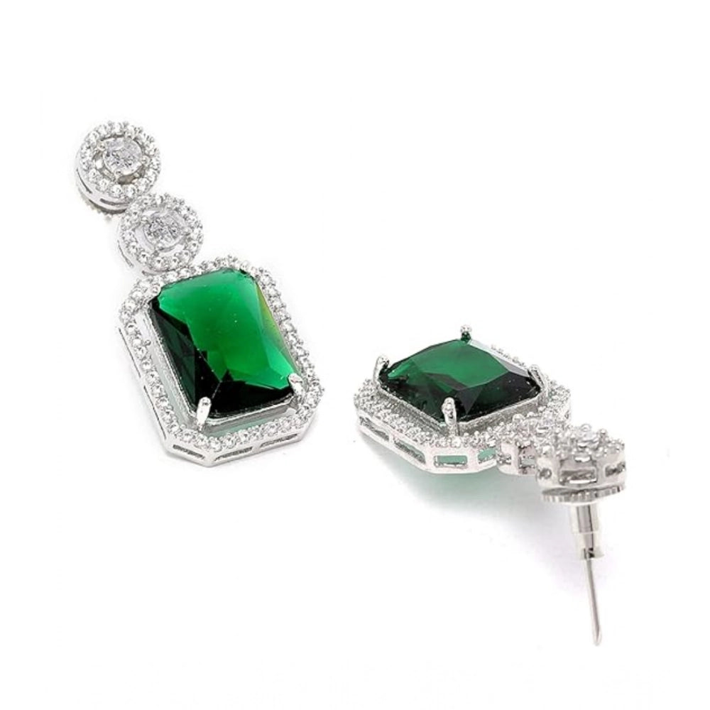 Amfyn Women's Brass Silver Plated Drop Earrings (Green)
