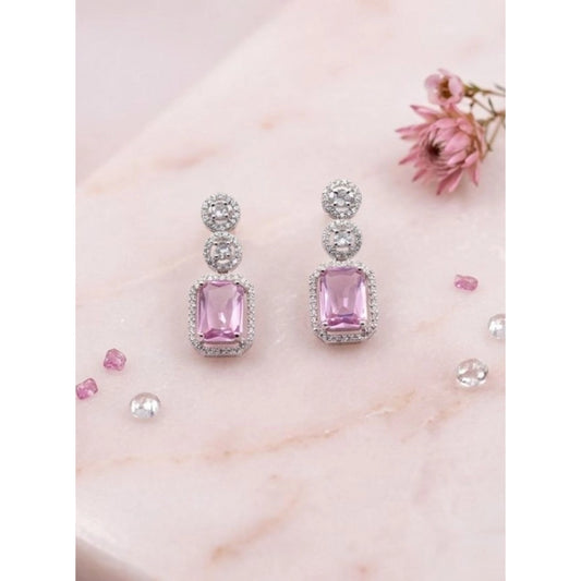 Amfyn Women's Brass Silver Plated Drop Earrings (Pink)