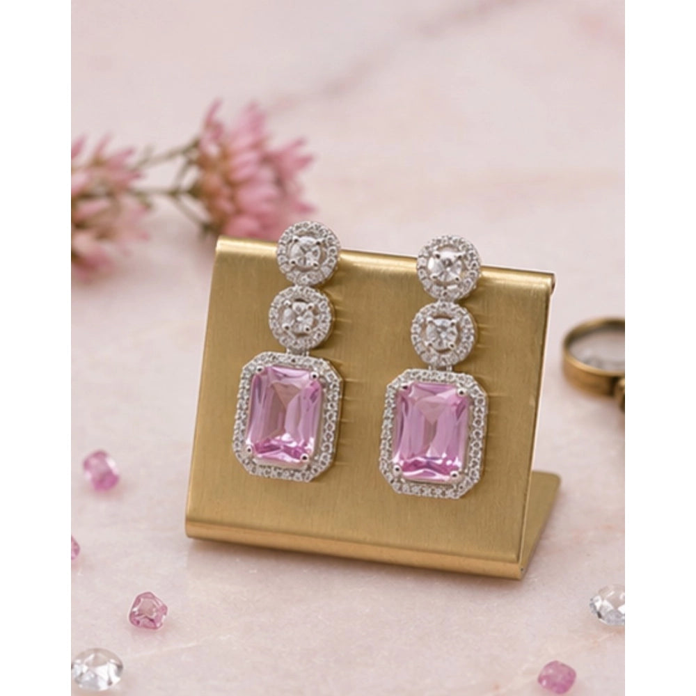 Amfyn Women's Brass Silver Plated Drop Earrings (Pink)