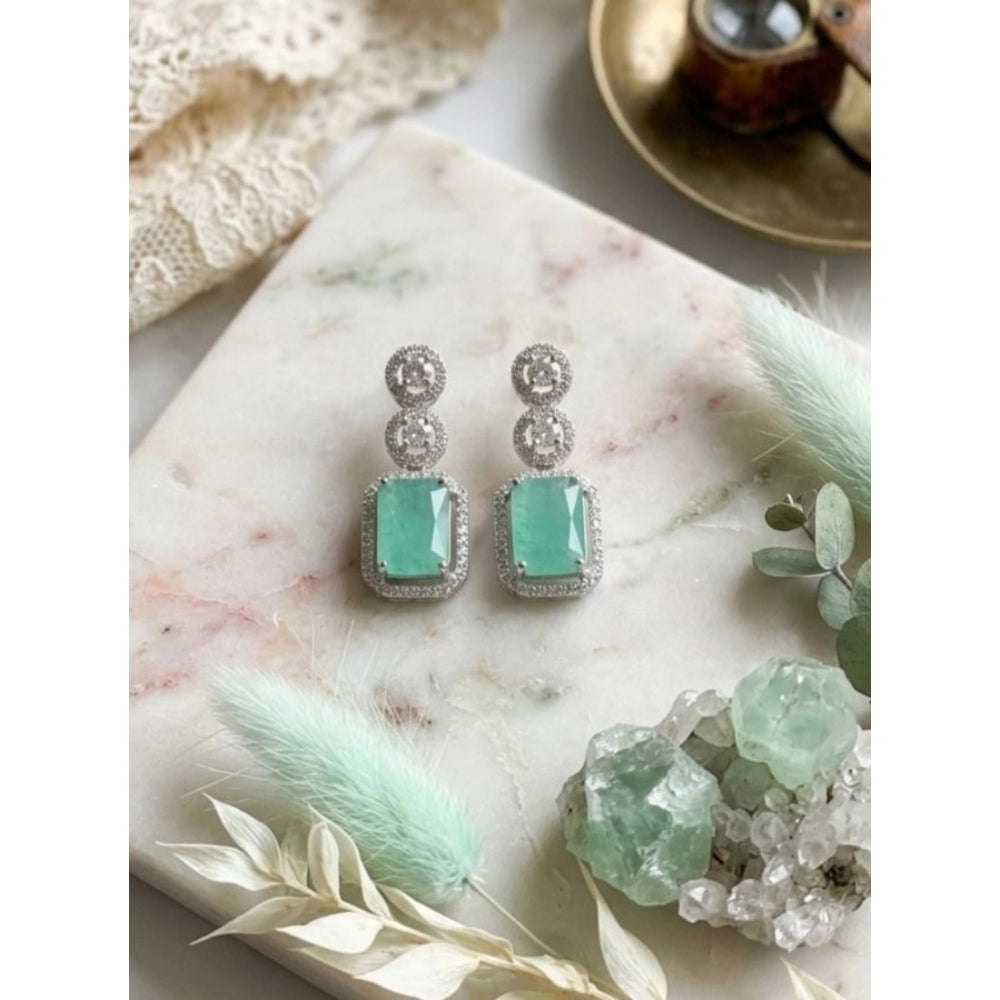 Amfyn Women's Brass Silver Plated Drop Earrings (Turquoise)