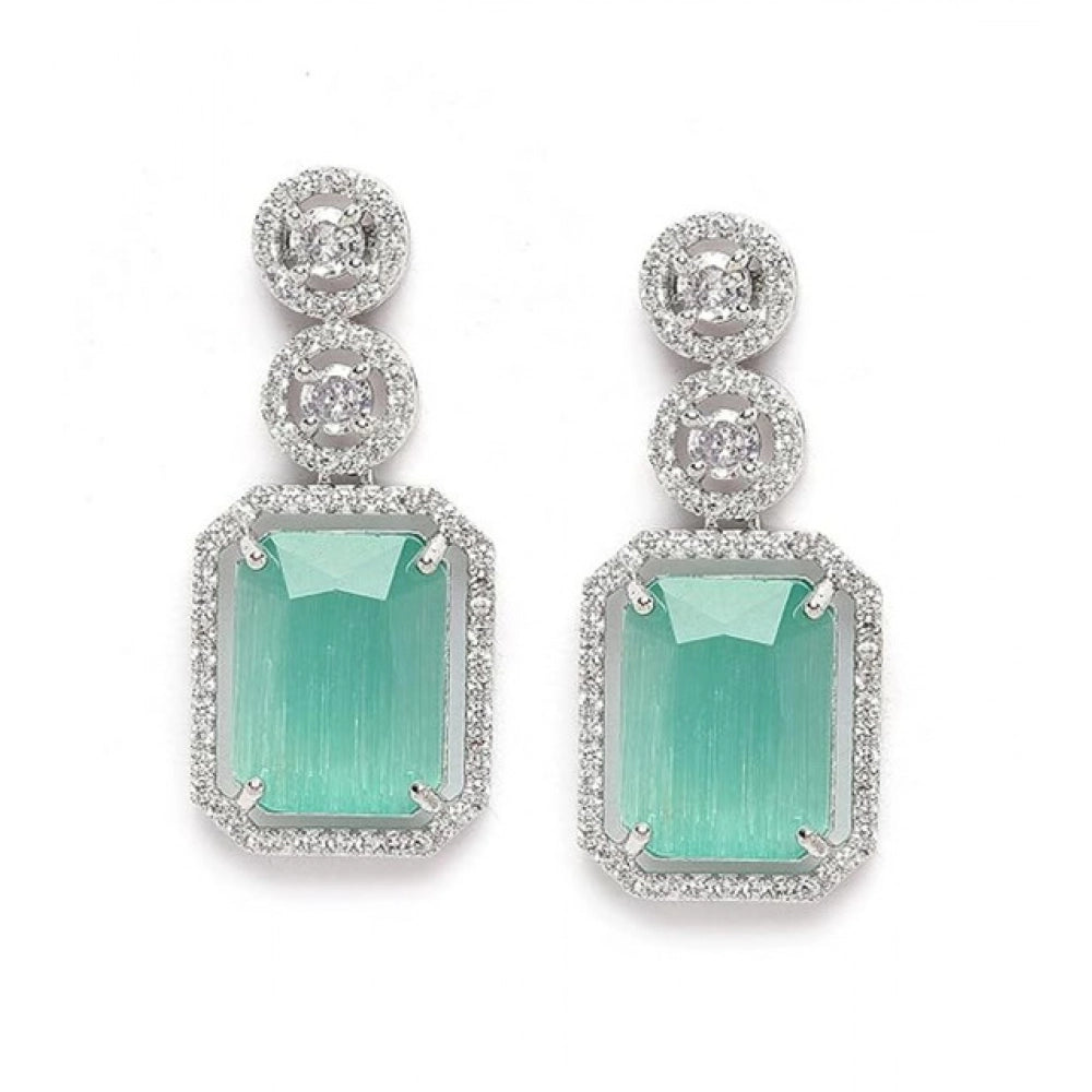 Amfyn Women's Brass Silver Plated Drop Earrings (Turquoise)