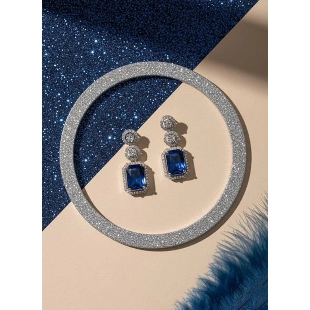 Amfyn Women's Brass Silver Plated Drop Earrings (Blue)