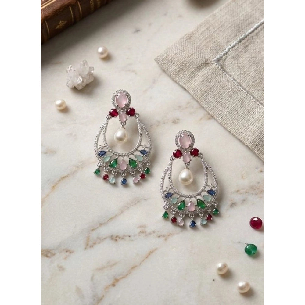 Amfyn Women's Brass Silver Plated Chandbali Earrings (Multicolor)