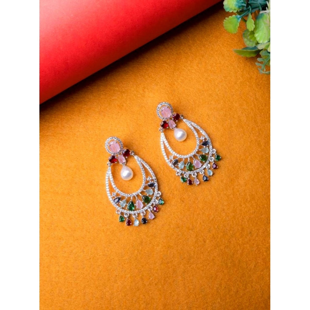 Amfyn Women's Brass Silver Plated Chandbali Earrings (Multicolor)