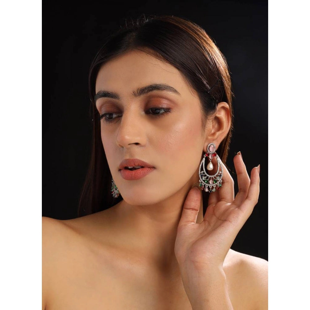 Amfyn Women's Brass Silver Plated Chandbali Earrings (Multicolor)