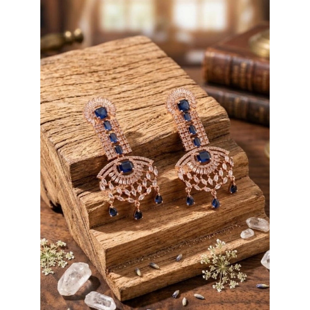 Amfyn Women's Brass Silver Plated Drop Earrings (Blue)