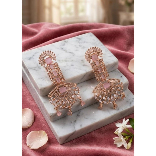 Amfyn Women's Brass Silver Plated Drop Earrings (Pink)