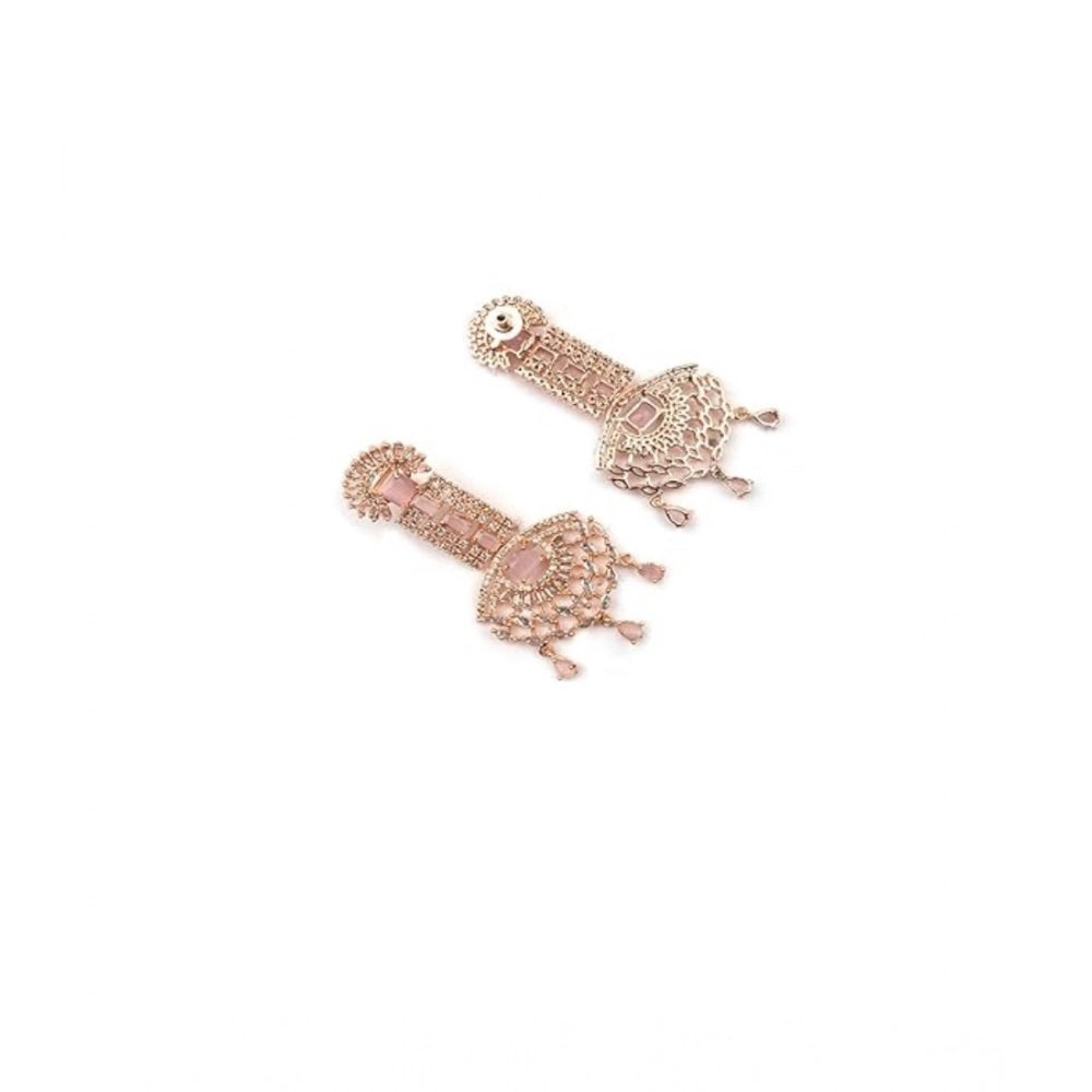 Amfyn Women's Brass Silver Plated Drop Earrings (Pink)