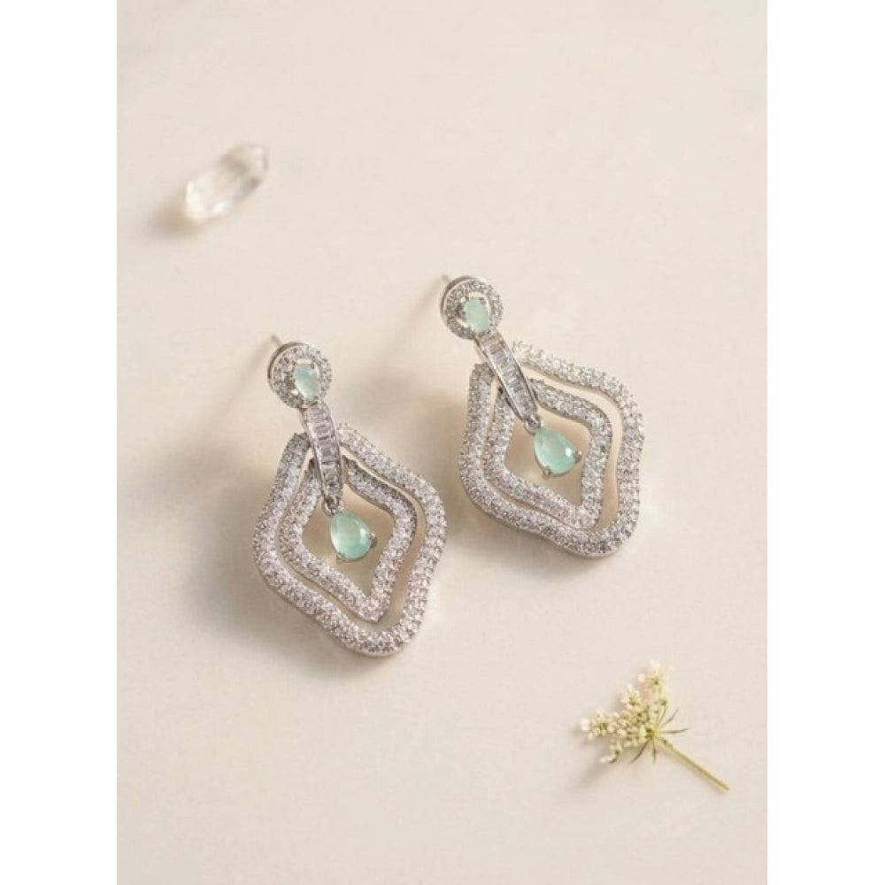Amfyn Women's Brass Silver Plated Drop Earrings (Turquoise)