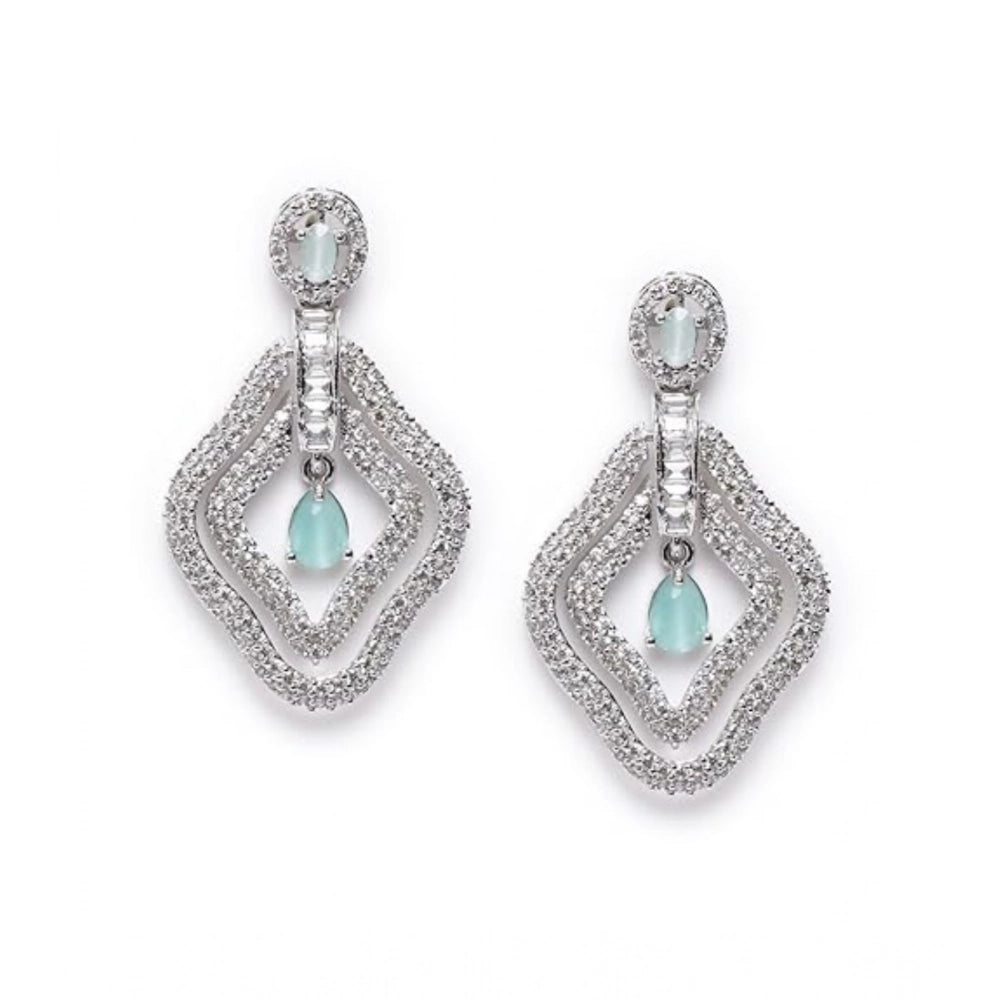 Amfyn Women's Brass Silver Plated Drop Earrings (Turquoise)