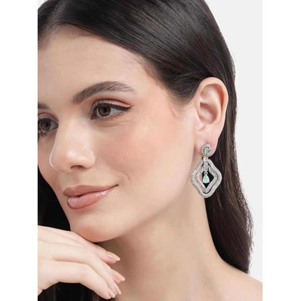 Amfyn Women's Brass Silver Plated Drop Earrings (Turquoise)