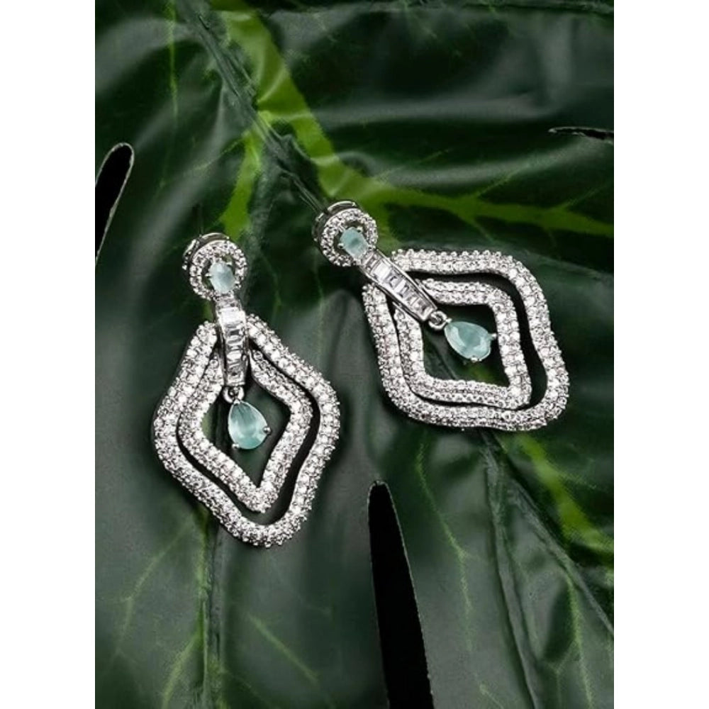Amfyn Women's Brass Silver Plated Drop Earrings (Turquoise)
