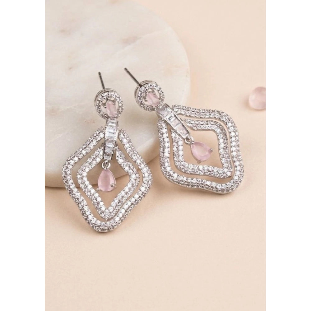 Amfyn Women's Brass Silver Plated Drop Earrings (Pink)