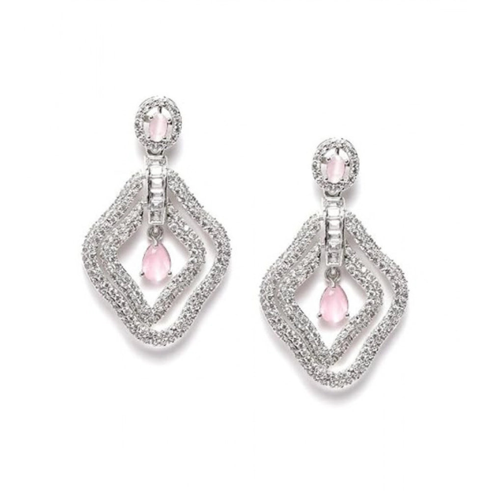 Amfyn Women's Brass Silver Plated Drop Earrings (Pink)