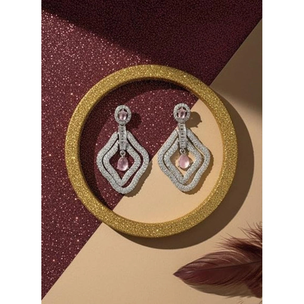Amfyn Women's Brass Silver Plated Drop Earrings (Pink)