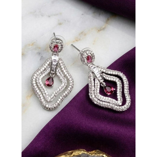 Amfyn Women's Brass Silver Plated Drop Earrings (Red)