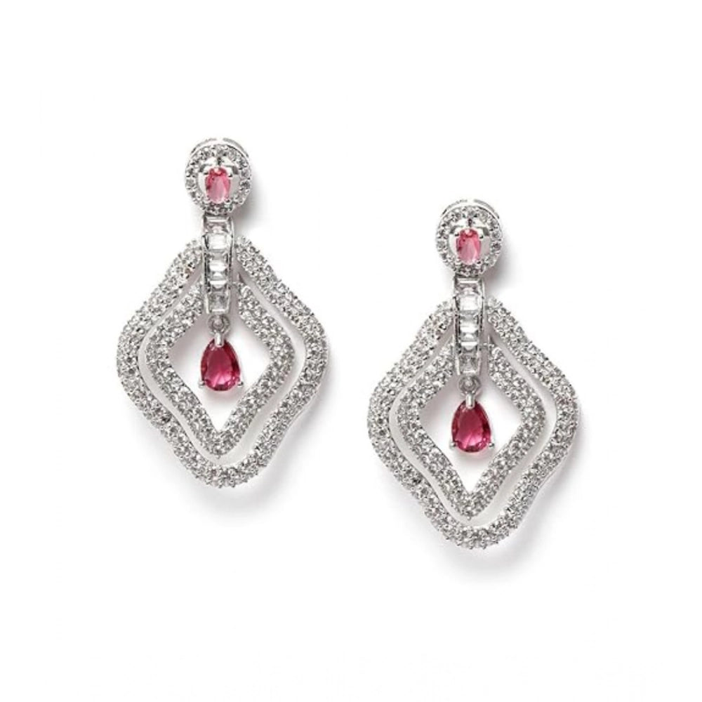 Amfyn Women's Brass Silver Plated Drop Earrings (Red)