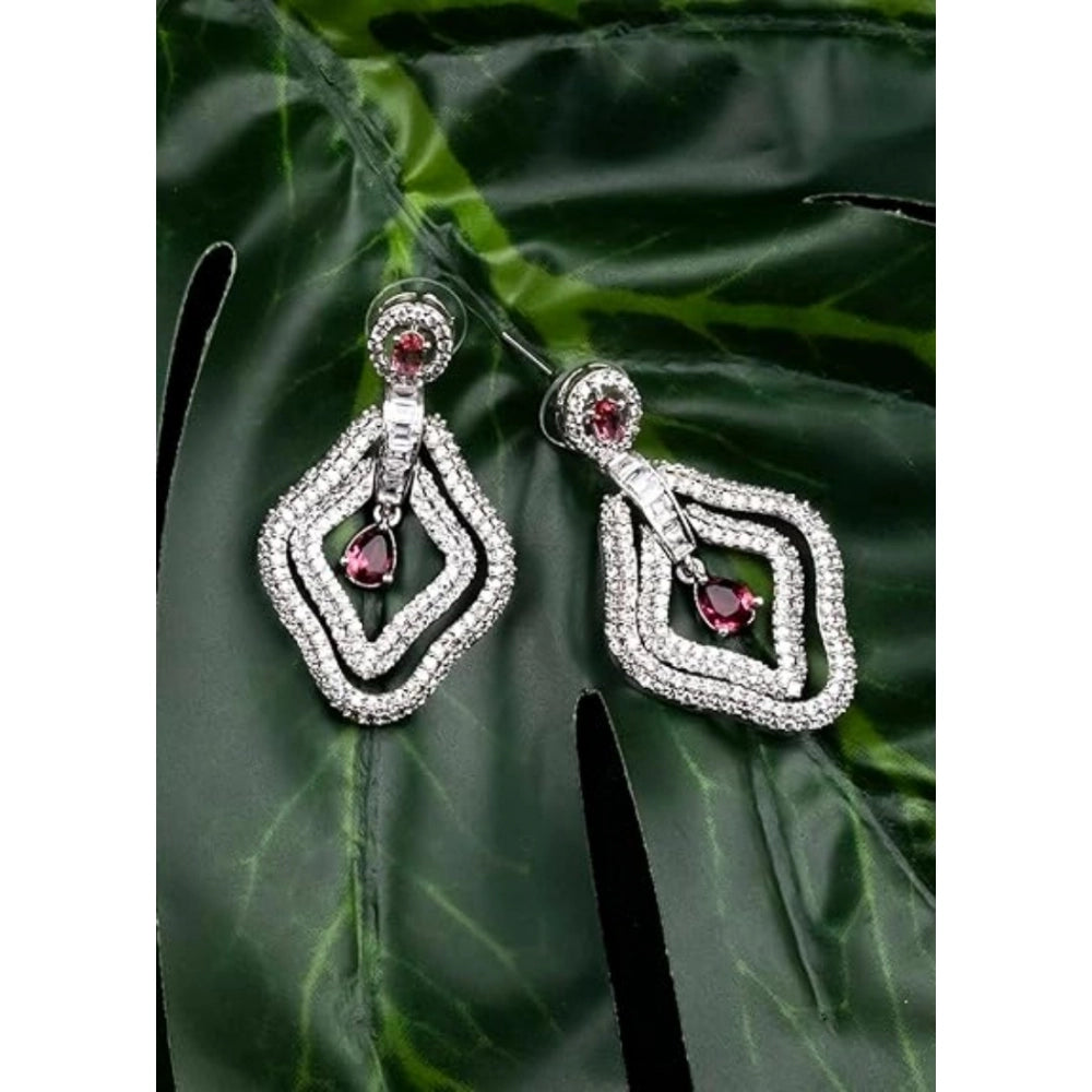 Amfyn Women's Brass Silver Plated Drop Earrings (Red)