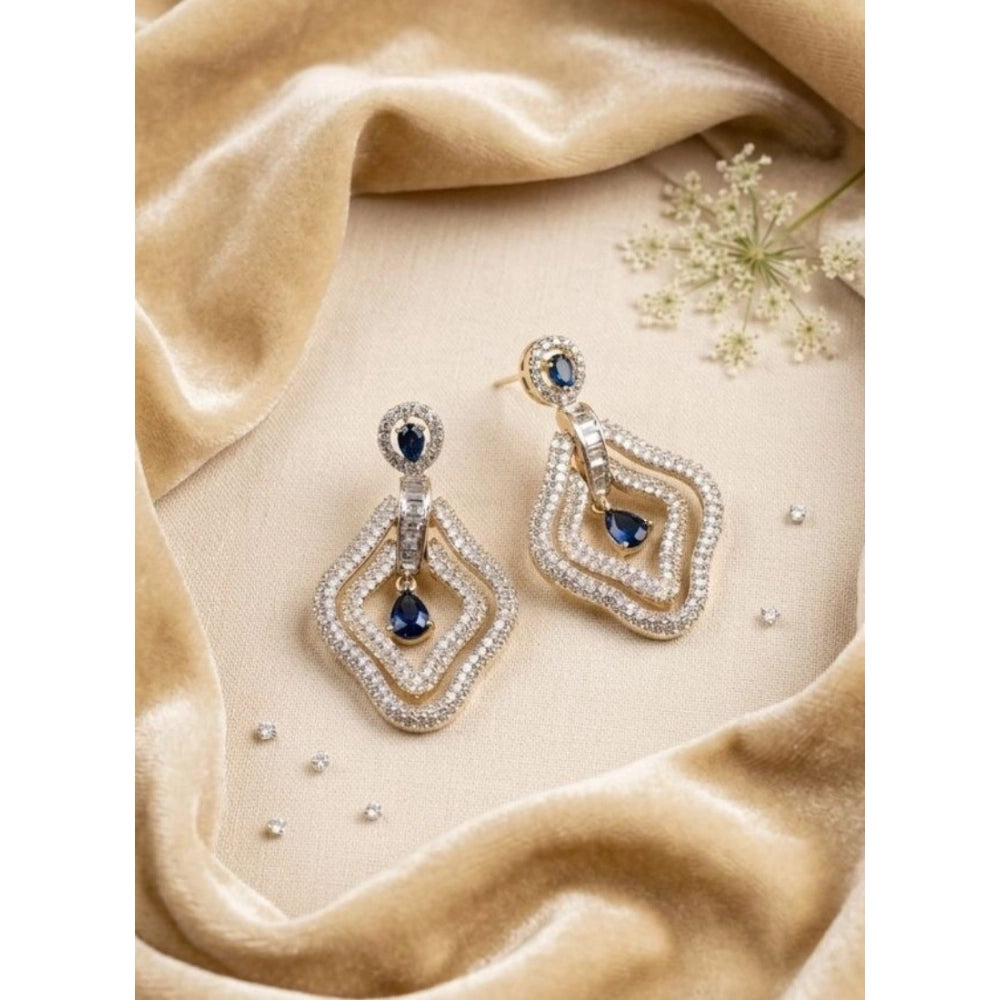 Amfyn Women's Brass Silver Plated Drop Earrings (Blue)