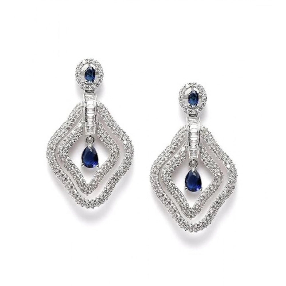 Amfyn Women's Brass Silver Plated Drop Earrings (Blue)