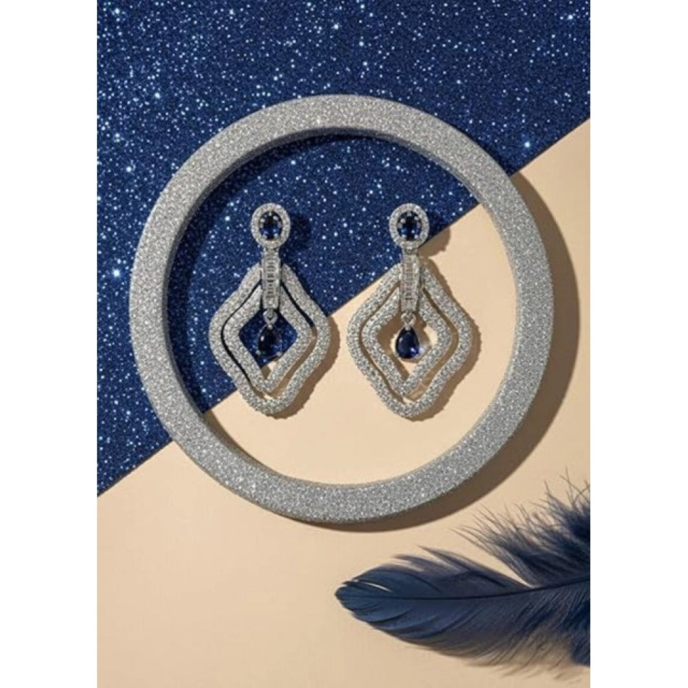 Amfyn Women's Brass Silver Plated Drop Earrings (Blue)