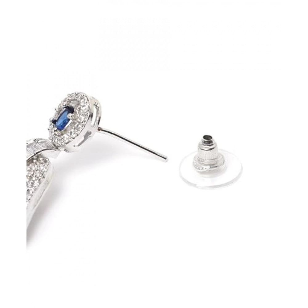 Amfyn Women's Brass Silver Plated Drop Earrings (Blue)