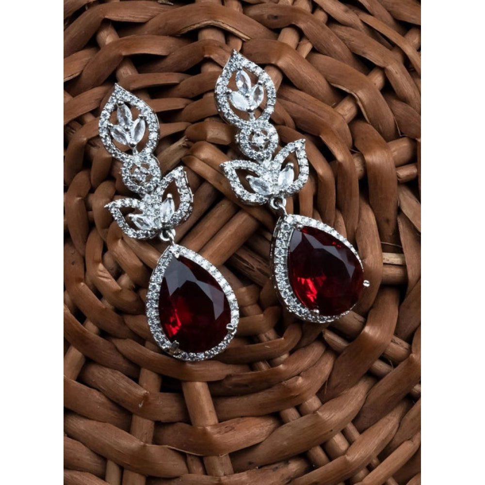Amfyn Women's Brass Silver Plated Drop Earrings (Red)