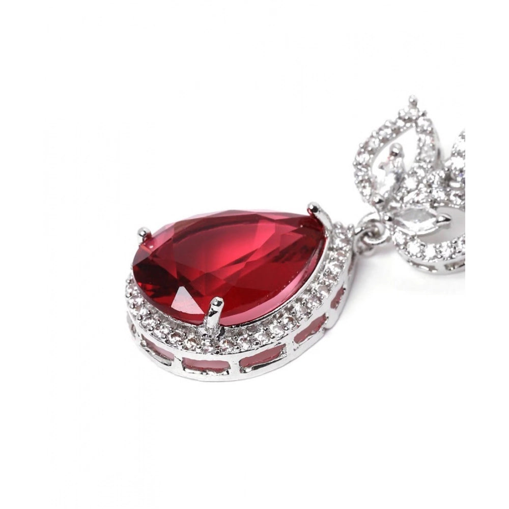 Amfyn Women's Brass Silver Plated Drop Earrings (Red)
