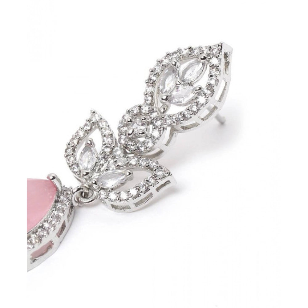 Amfyn Women's Brass Silver Plated Drop Earrings (Pink)