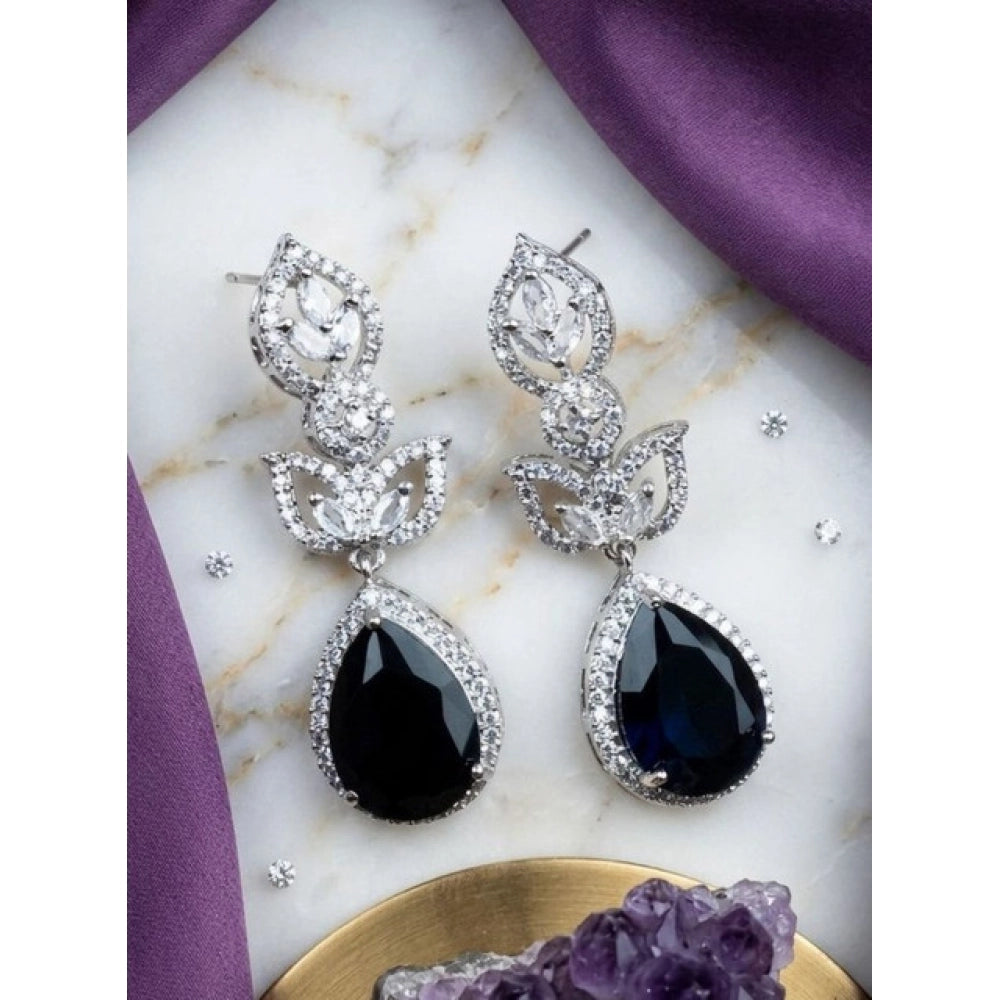 Amfyn Women's Brass Silver Plated Drop Earrings (Blue)