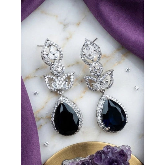 Amfyn Women's Brass Silver Plated Drop Earrings (Blue)