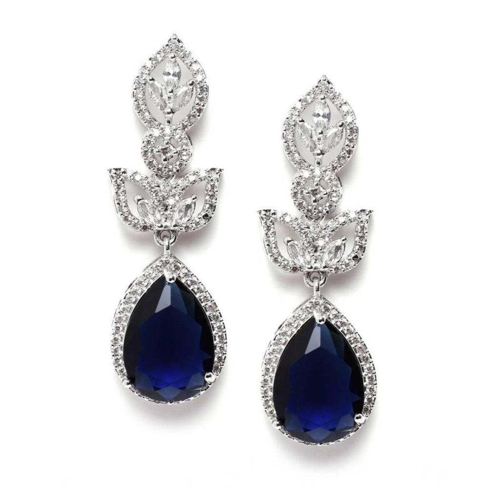 Amfyn Women's Brass Silver Plated Drop Earrings (Blue)