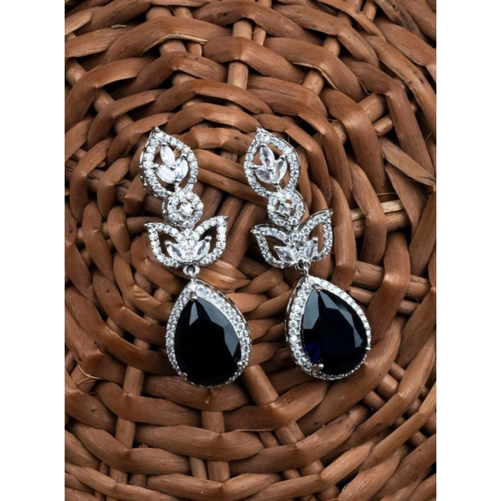 Amfyn Women's Brass Silver Plated Drop Earrings (Blue)