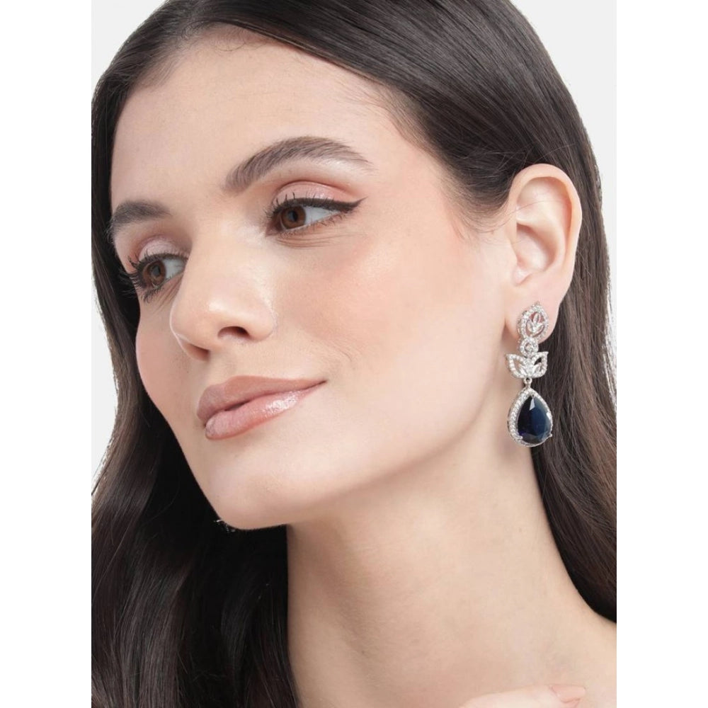 Amfyn Women's Brass Silver Plated Drop Earrings (Blue)