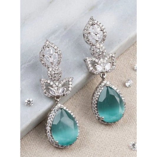 Amfyn Women's Brass Silver Plated Drop Earrings (Turquoise)