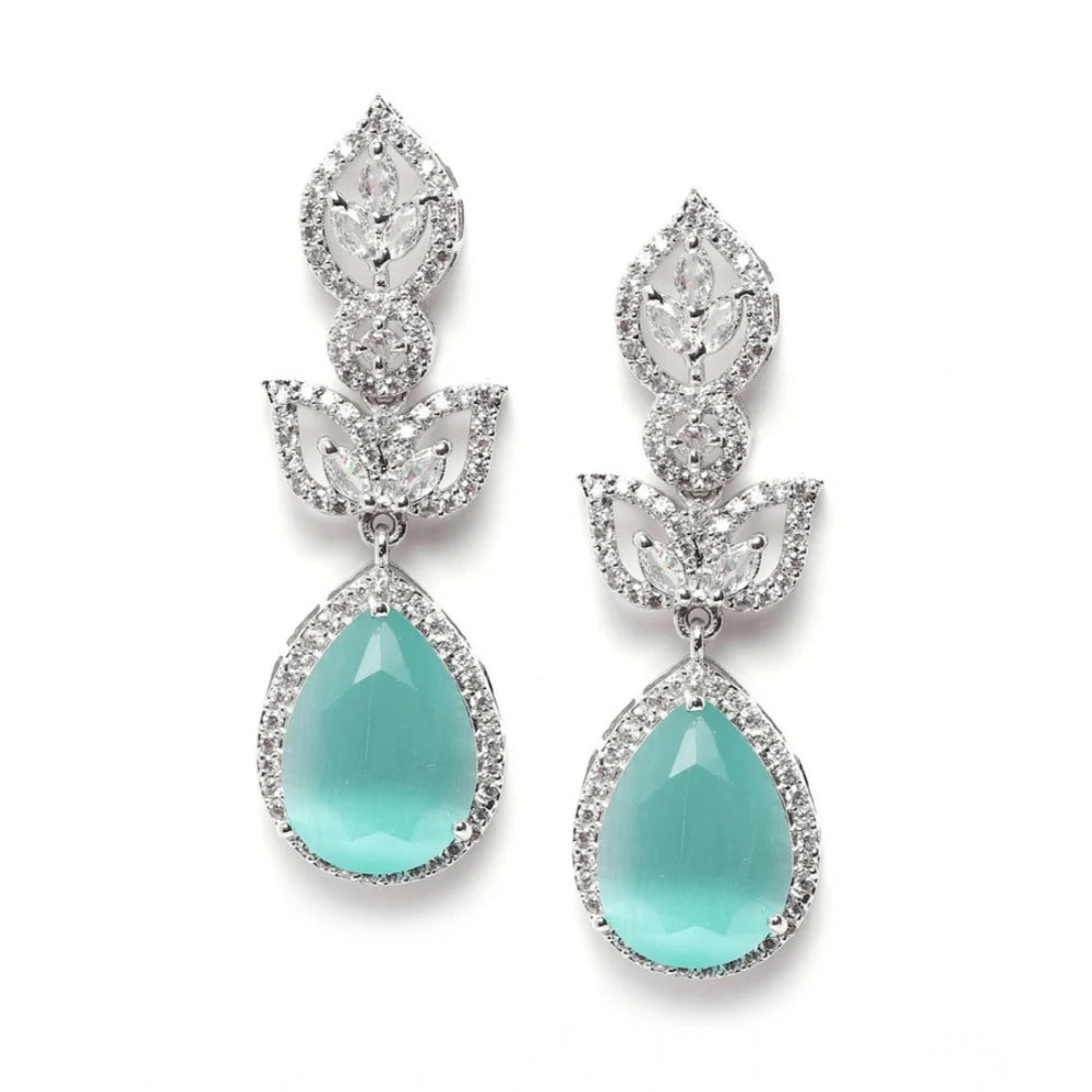 Amfyn Women's Brass Silver Plated Drop Earrings (Turquoise)