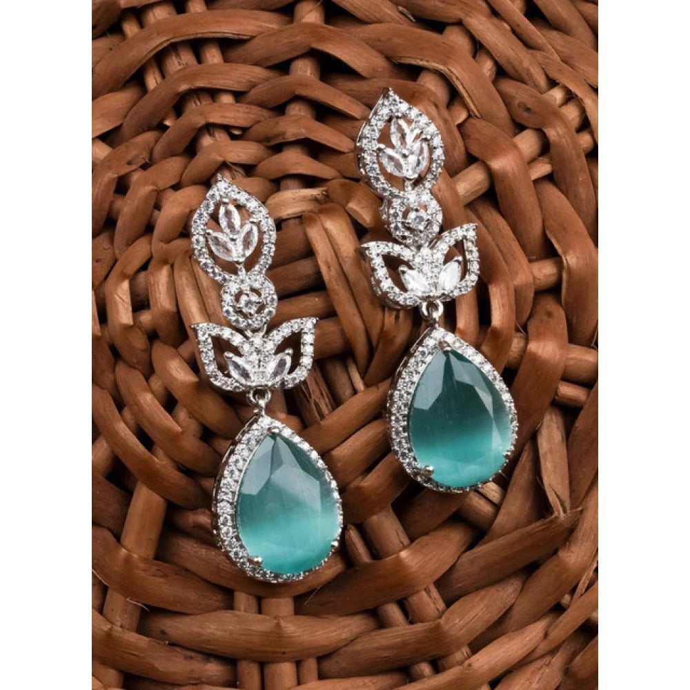 Amfyn Women's Brass Silver Plated Drop Earrings (Turquoise)